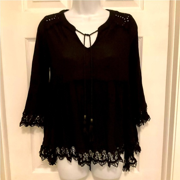 Knox Rose Black Boho High/Low Hem Top Size S - Picture 1 of 12